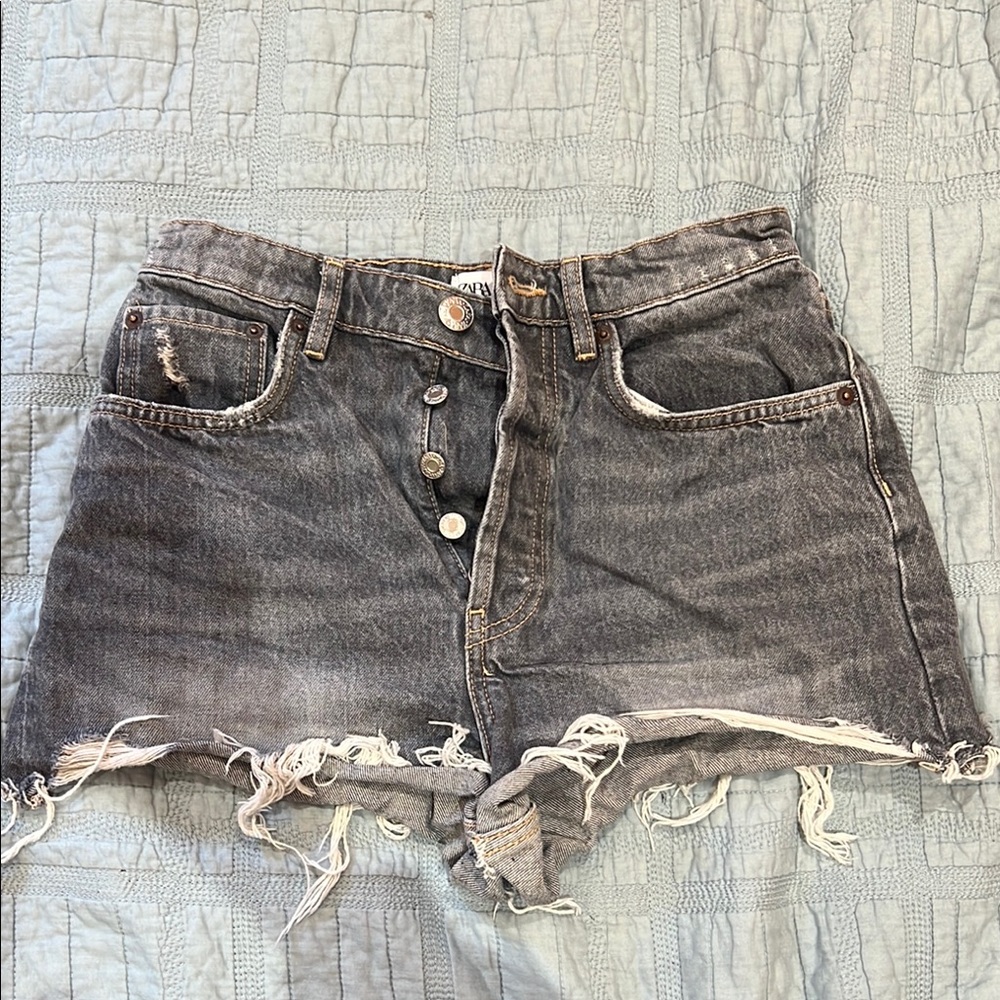 Distressed Gray Denim Shorts